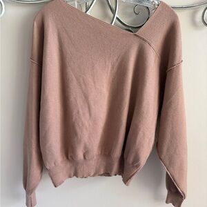 Line & Dot Off-Shoulder Sweater - Tan